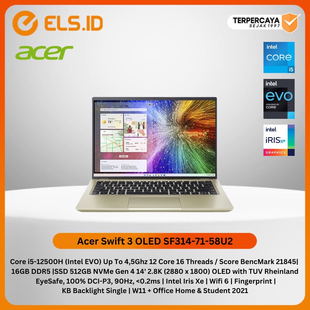 Jual Laptop Acer Swift 3 Oled Sf314 71 58u2 Shopee Indonesia