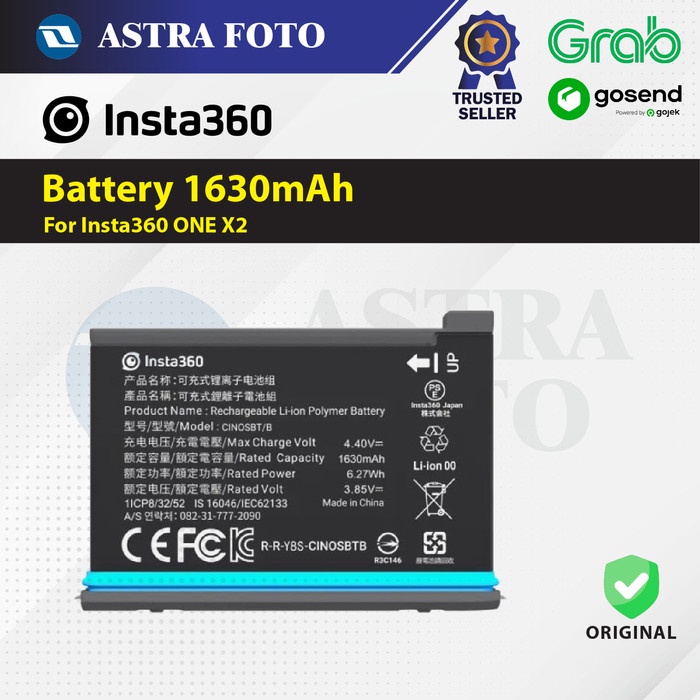 Batteria Originale Insta360 ONE X2 – 1630mAh, Ricarica Veloce E Autonomia 80 Minuti