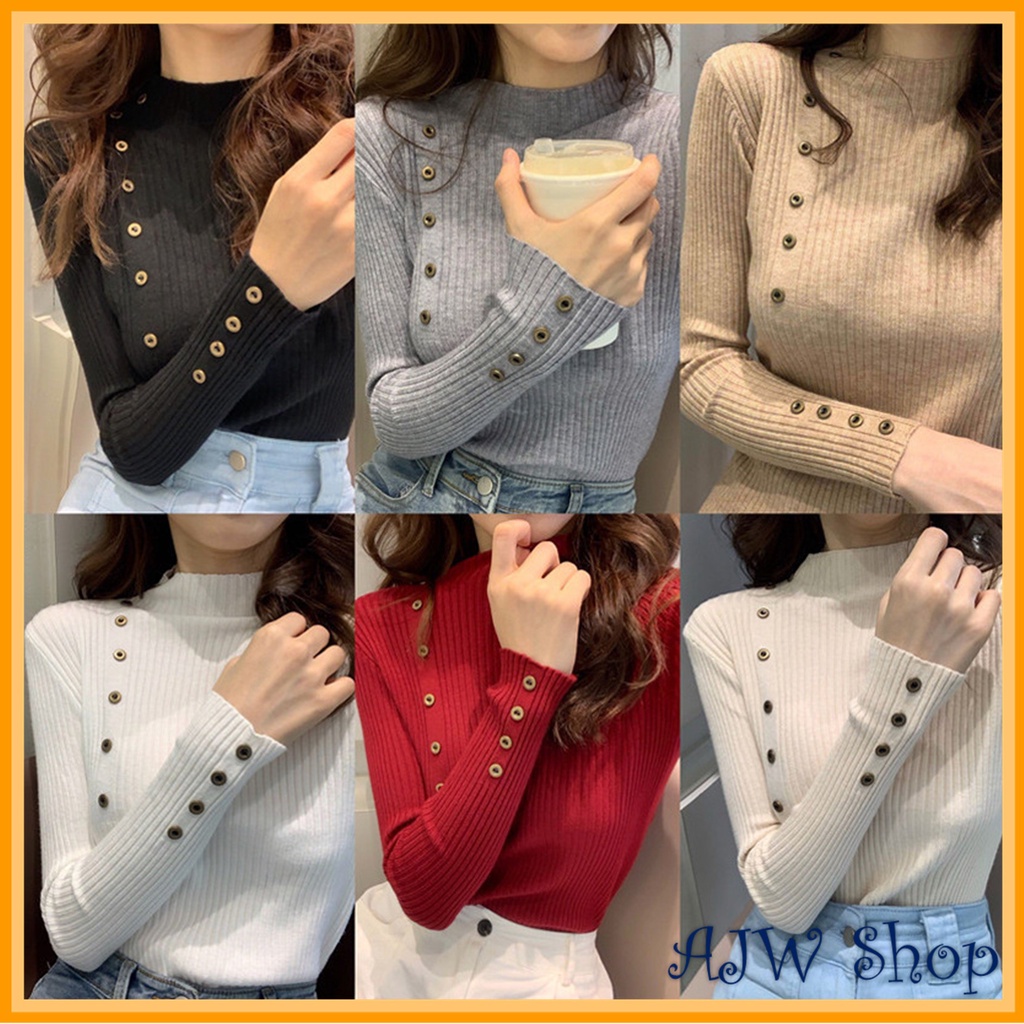 Jual Ajw Turtleneck Knit Long Sleeve Korean Style Import Premium New Release Tt Atasan