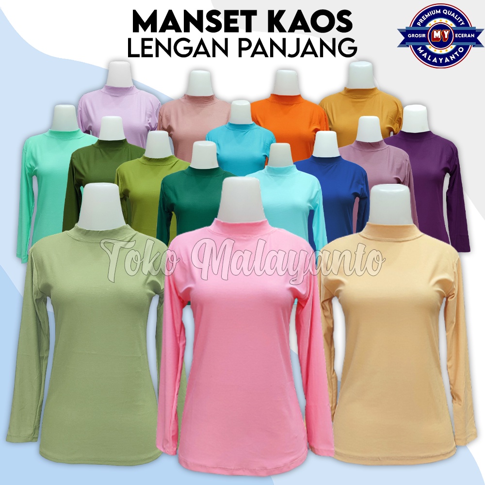 Jual Baju Manset Lengan Panjang Wanita Bahan Kaos Leher Polos Dalaman