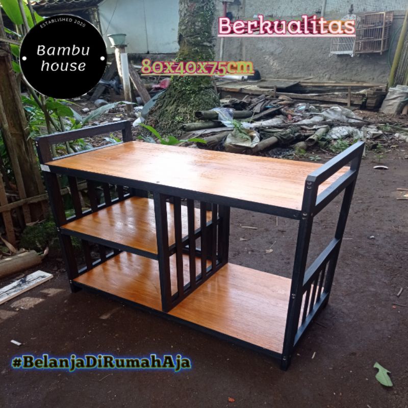 Jual Meja Rak Kayu Kompor Gas 2 Tungku jari hitam / Meja Tempat Bumbu ...