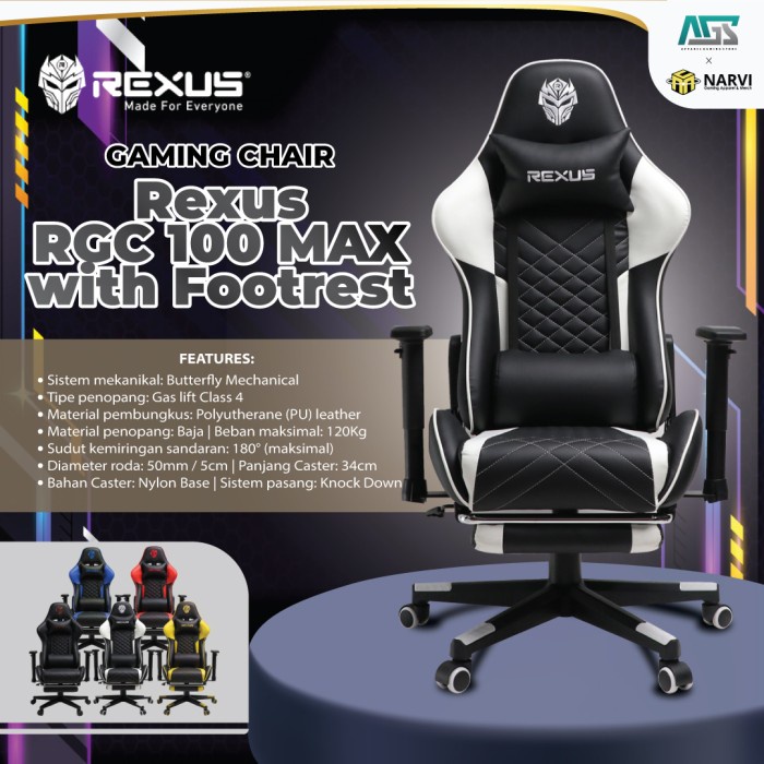Jual Kursi Rexus Rgc 100 Max With Footrest Kursi Gaming - Gaming Chair ...