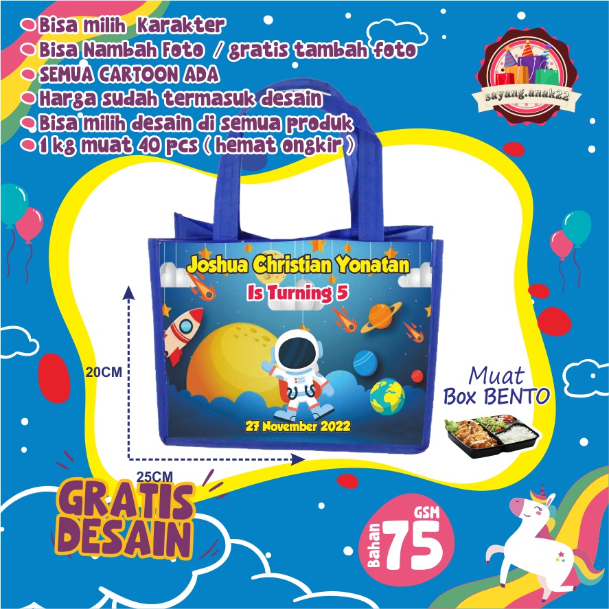 Jual Tas Ultah Bento / Tas Ultah Box Bento / Tas Bento Custom / UKURAN ...