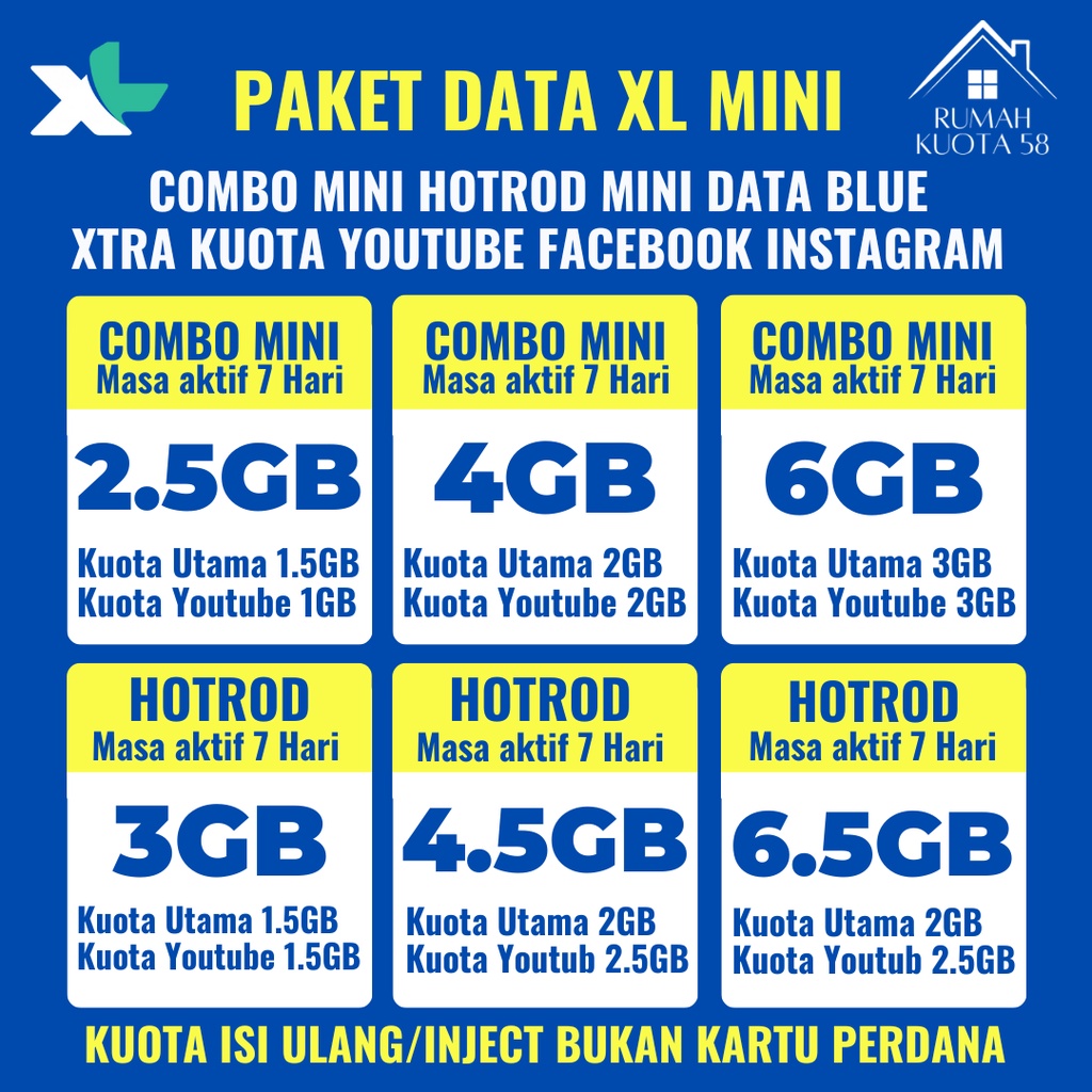 Jual PAKET DATA XL COMBO MINI HOTROD XTRA KUOTA MEDSOS | Shopee Indonesia
