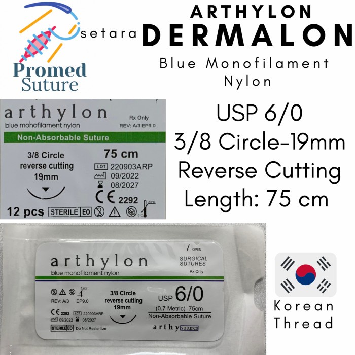 Jual Dermalon 6/0 Arthylon Benang Jahit Bedah Operasi Nylon Reverse ...