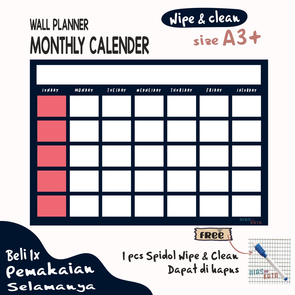 Jual Wall Planner Monthly calender Navy size A3+ | Shopee Indonesia