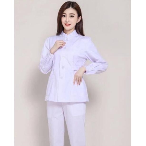 Jual CVG8C Baju Seragam Putih Perawat Bidan Ujung Kerut atau biasa