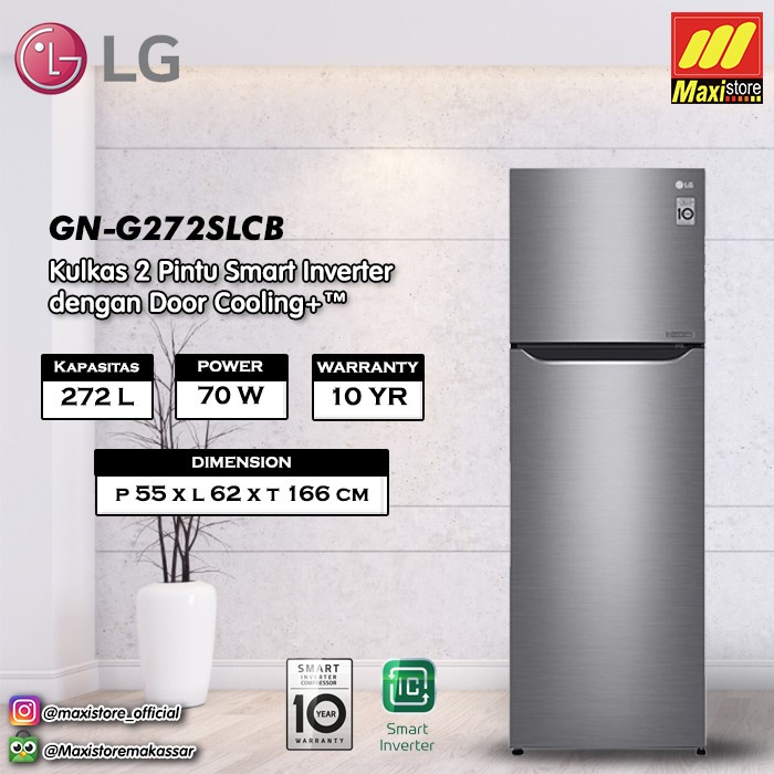 Jual LG GN G272SLCB Kulkas 2 Pintu 272 L Smart Inverter Door Cooling