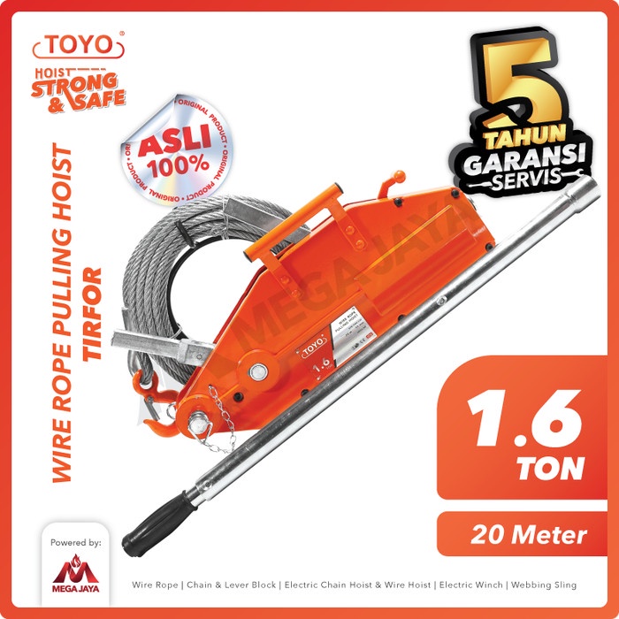 Jual Chain Wire Rope Pulling Hoist / Tirfor Toyo 1.6 Ton X 20 Meter ...