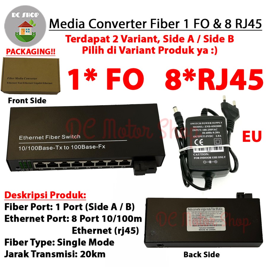 Jual Fiber Optic Media Converter 1 Port FO SC 8 Port LAN RJ45 Switch ...