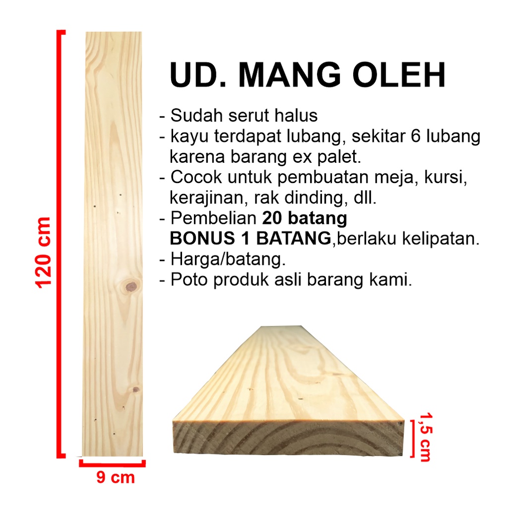 Jual Papan Kayu Pinus / Jati Belanda 120x9x1/1,5 Natural&Bakar Sudah ...