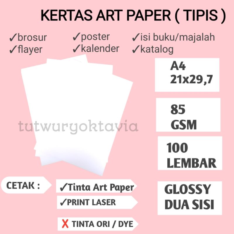 Jual kertas art paper 85 gsm isi 100 lembar/art paper tipis 85gr