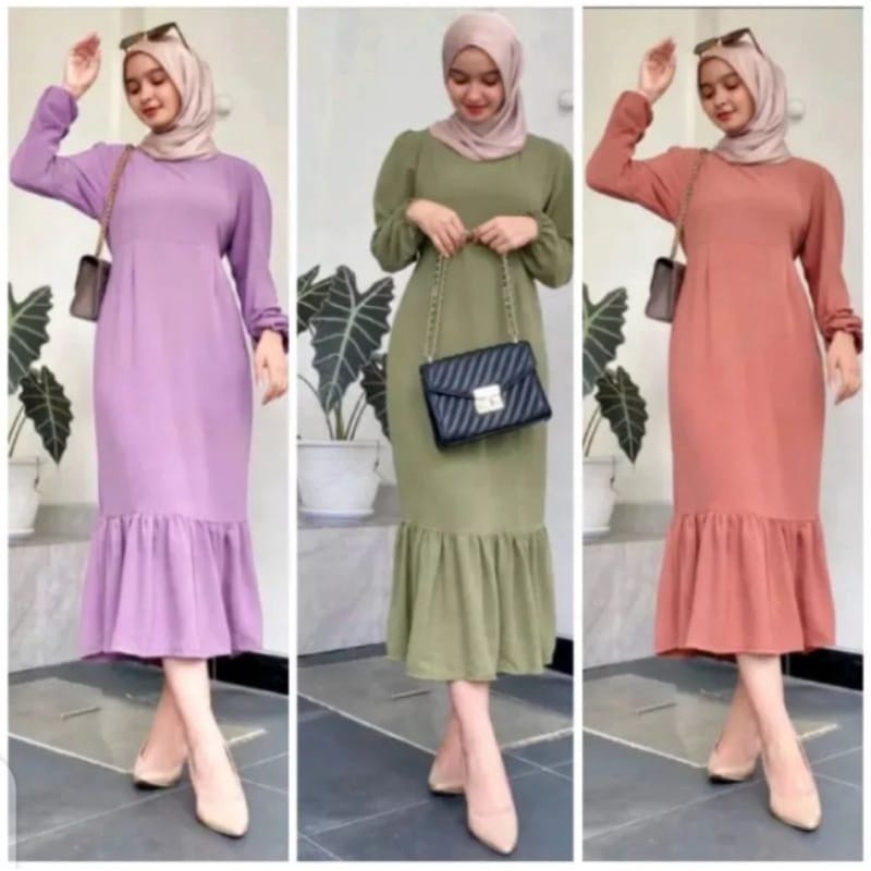 Jual Siska Midi Dress Bo Bahan Crinkle Airflow Motif Polos Ukuran S M L Xl Xxl Midi Dress Muslim