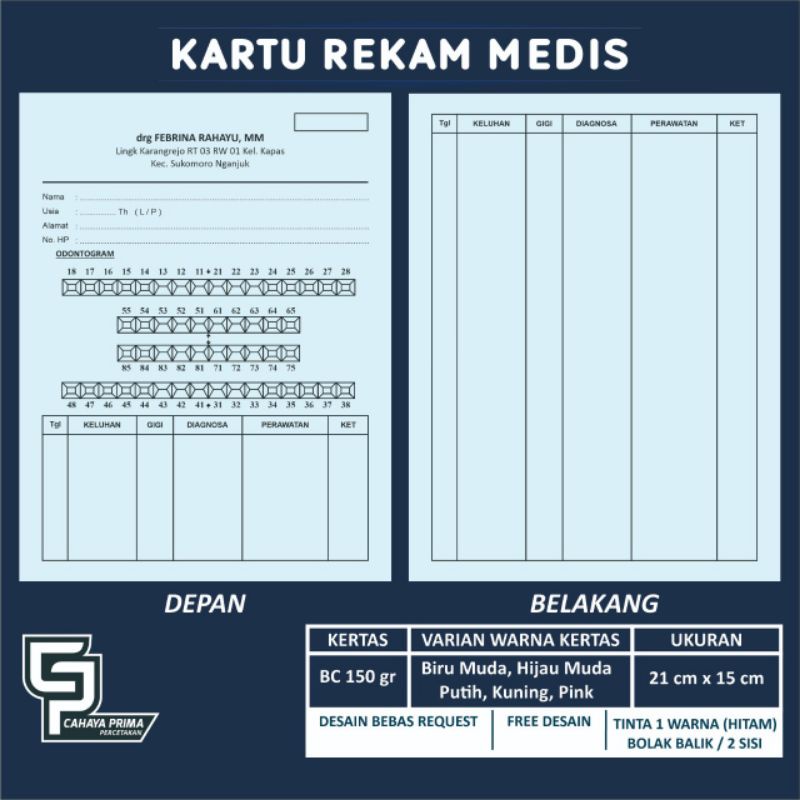 Jual Kartu Rekam Medis 1 Pack Dapat 200 Lembar Desain Bisa Custom Shopee Indonesia 