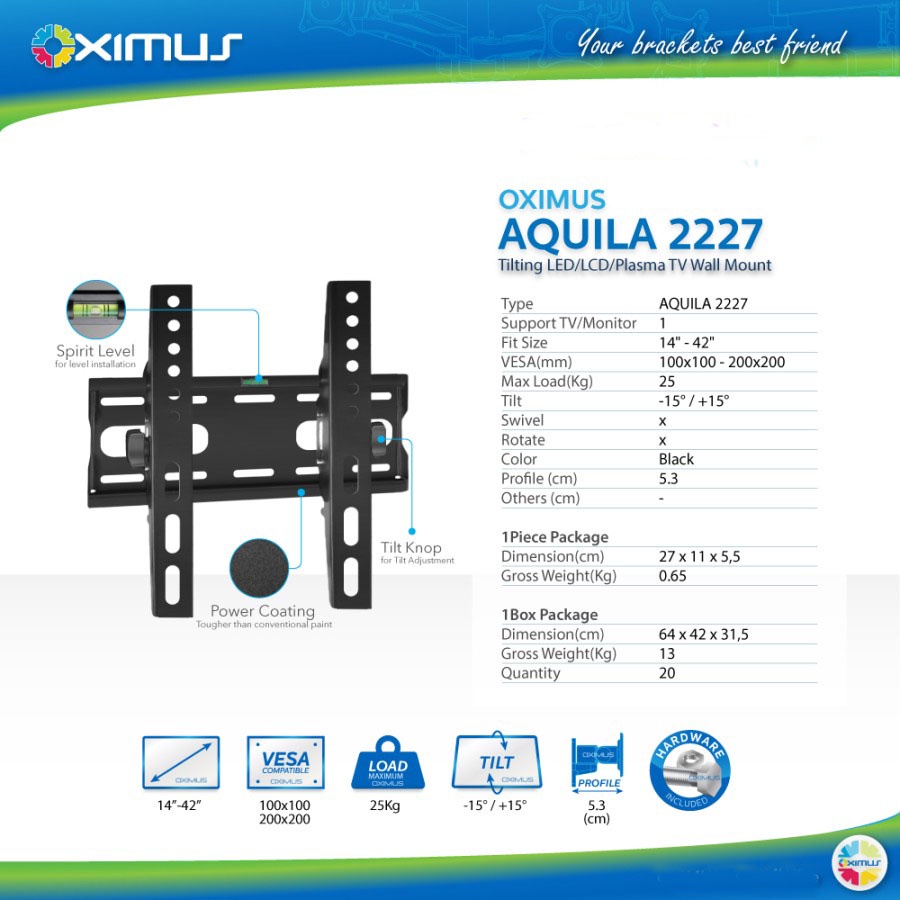 Jual Braket Monitor Bracket Tv Tilt Lcd Led Tv Oximus Aquila Shopee Indonesia