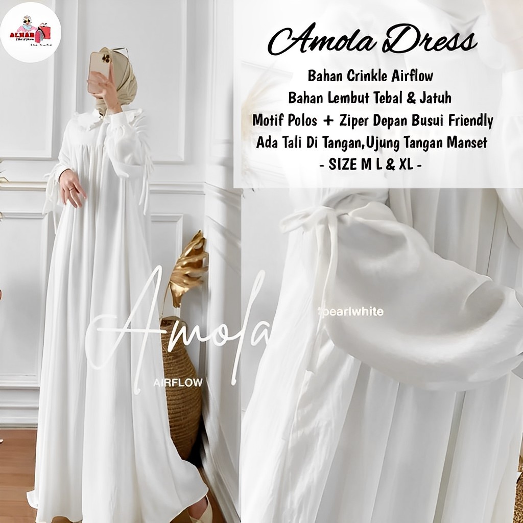 Jual Amola Dress Gamis Putih Polos Remaja Dewasa Kekinian Model