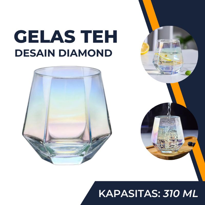 Jual Gelas Cangkir Teh Kopi Minuman Bir Aesthetic Kaca Kristal Diamond