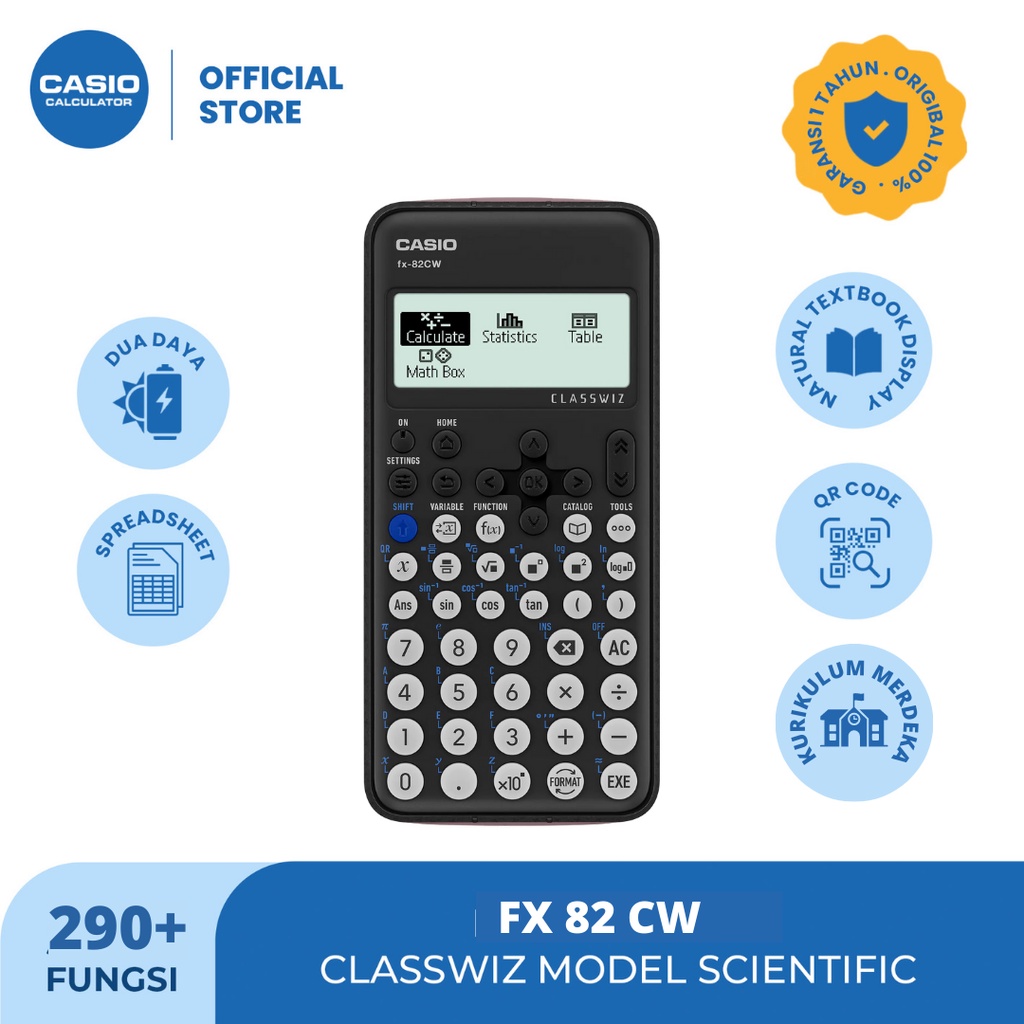 CASIO KALKULATOR FX-82 CW - Kalkulator Ujian - Scientific/Saintifik - 290 fungsi / SMP / Junior High School Matematika IPA Fisika Kimia