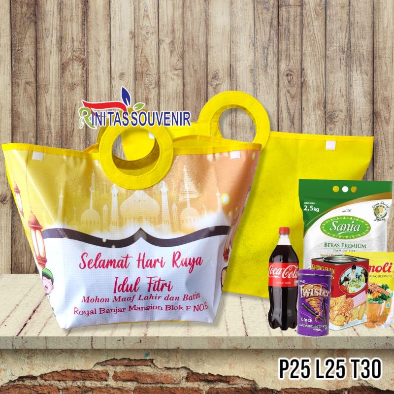 Jual tas pegangan bulat lebaran- tas sembako idul fitri - 25*25*30 ...