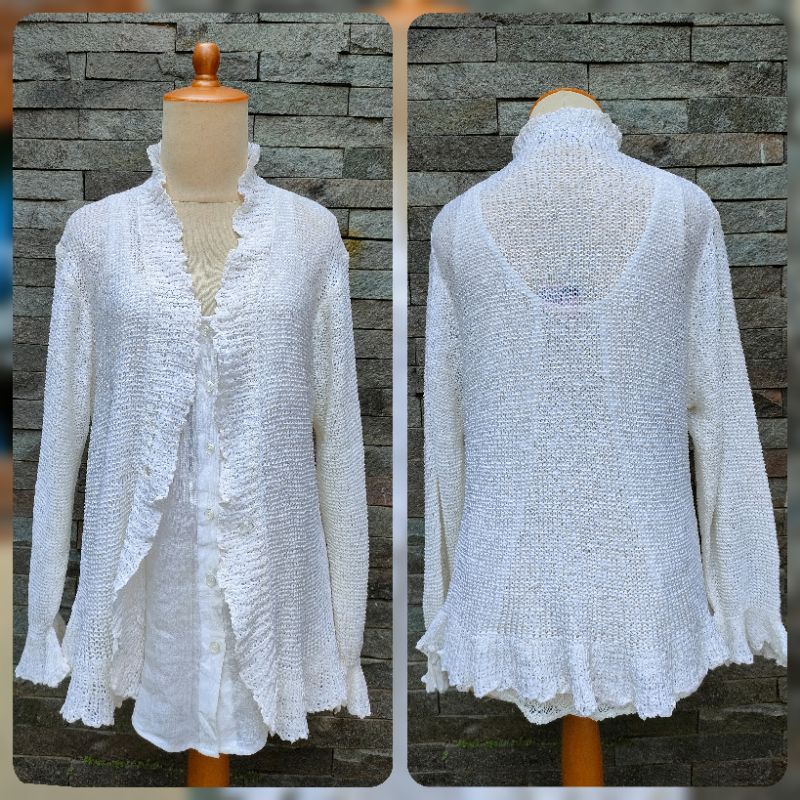 Jual Preloved Outer Unik Warna Putih Model Jaring Nerawang Tembus