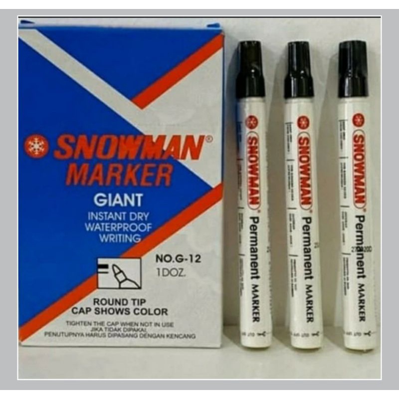 Jual Spidol Snowman permanen G-12 hitam 1 kotak isi 12 pcs | Shopee