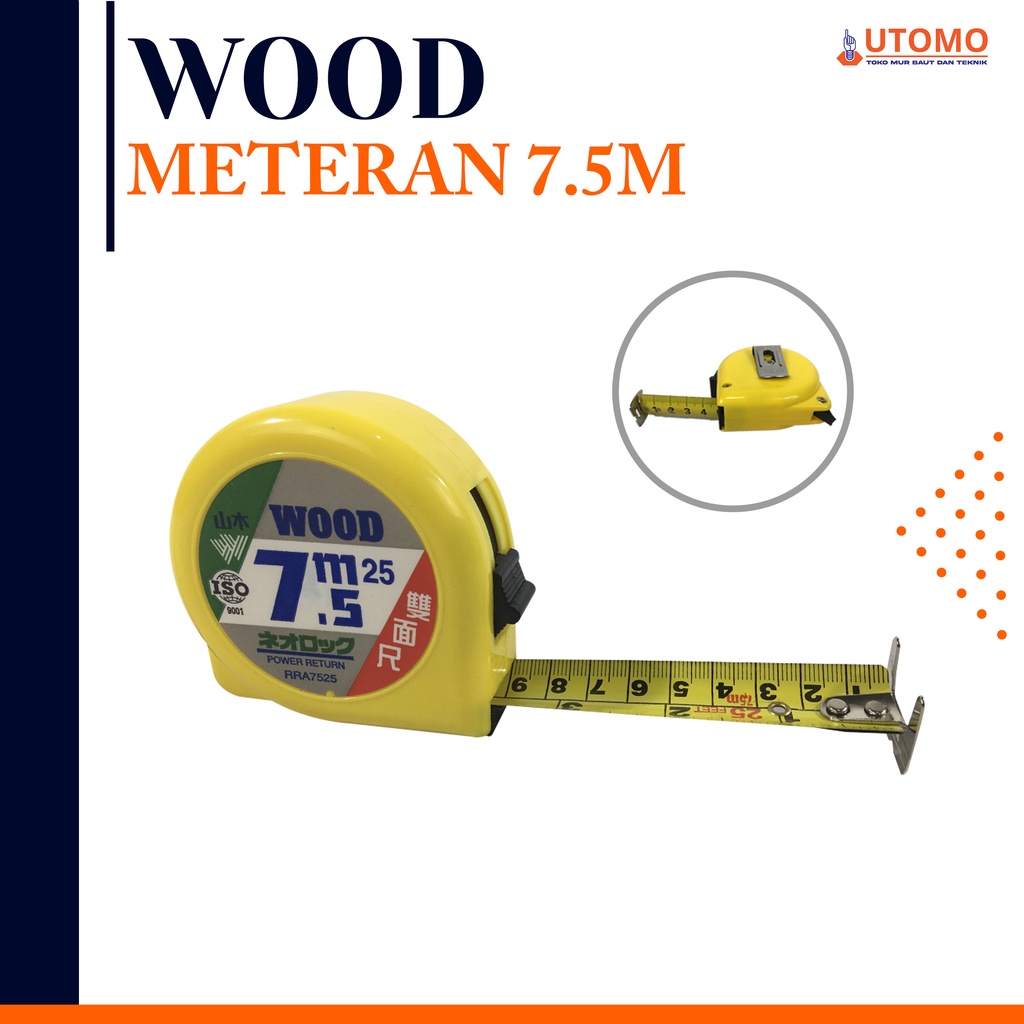 Jual WOOD Hongsui Meteran Roll || Measuring Tape 7.5 Meter Made In ...