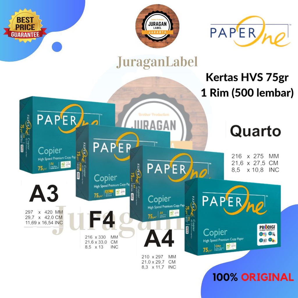 Jual Paperone 75gr Q4 A4 F4 A3 Kertas Hvs 1 Rim 500 Lembar