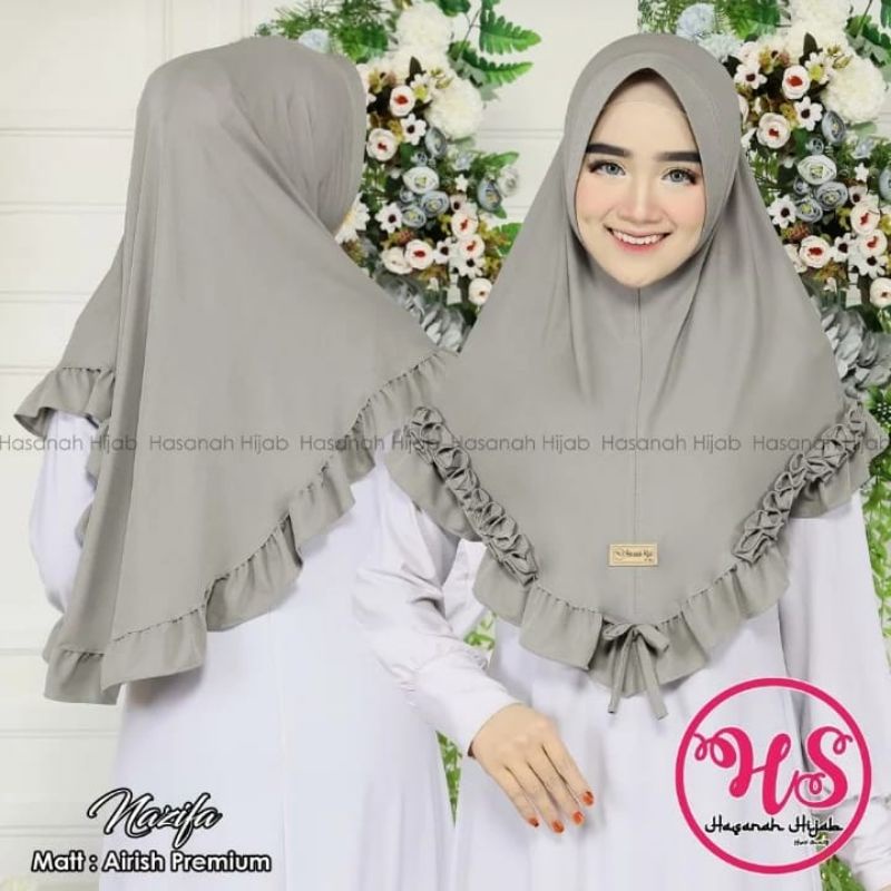 NAZIFA BY HASANAH HIJAB Hijab Instan Jersey Airis Kerudung Bergo Gotik Rempel Pad Jilbab Instan