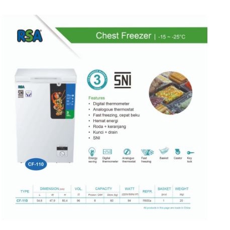 Jual CHEST FREEZER RSA CF-110 / CF 110 / CF110 (Depok dan sekitarnya ...