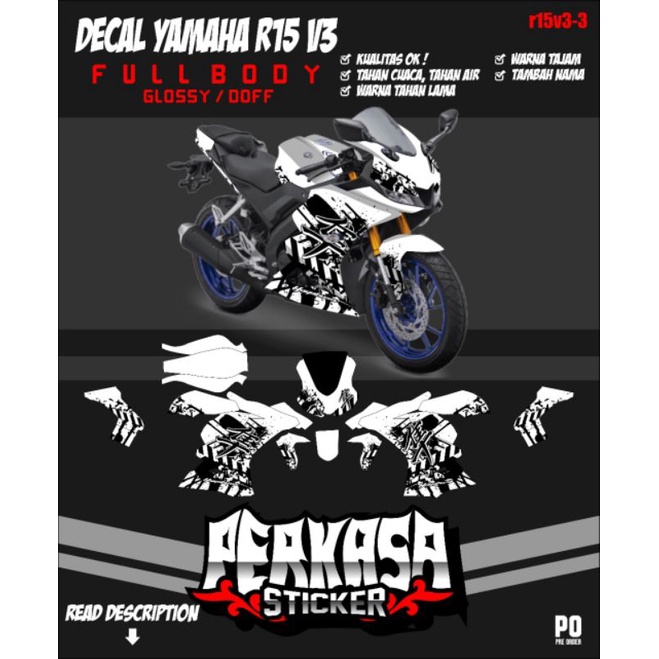 Jual decal yamaha r 15 v3 full body (r15v3-3) motif hayabusa Keren ...