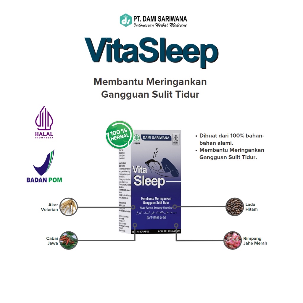 Jual Vitasleep 18 Kapsul Herbal Mengatasi Insomnia Gangguan Sulit Tidur