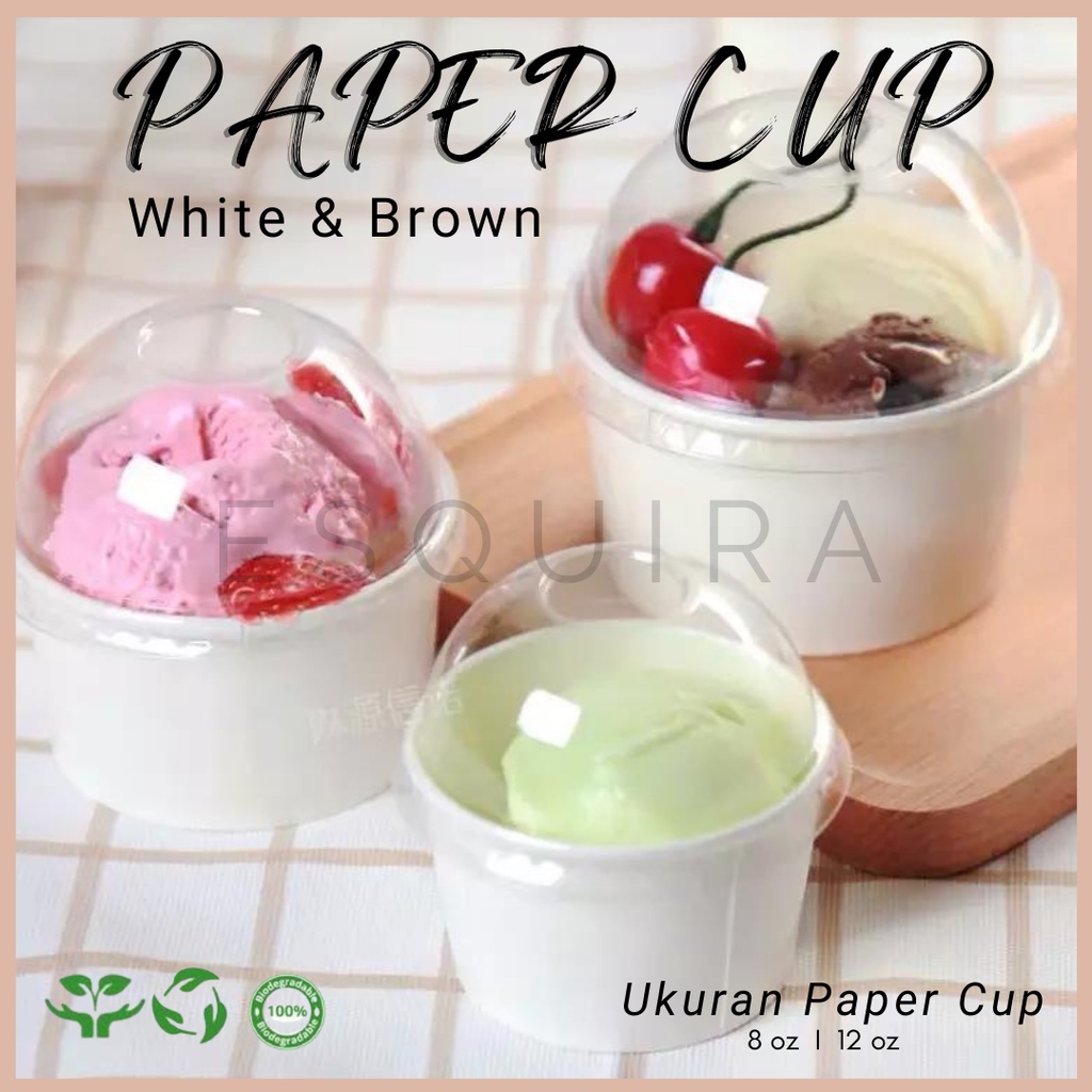 Jual Kraft Paper Cup / Ice Cream Cup + Dome Plastic Lid / Kraft Lid ...