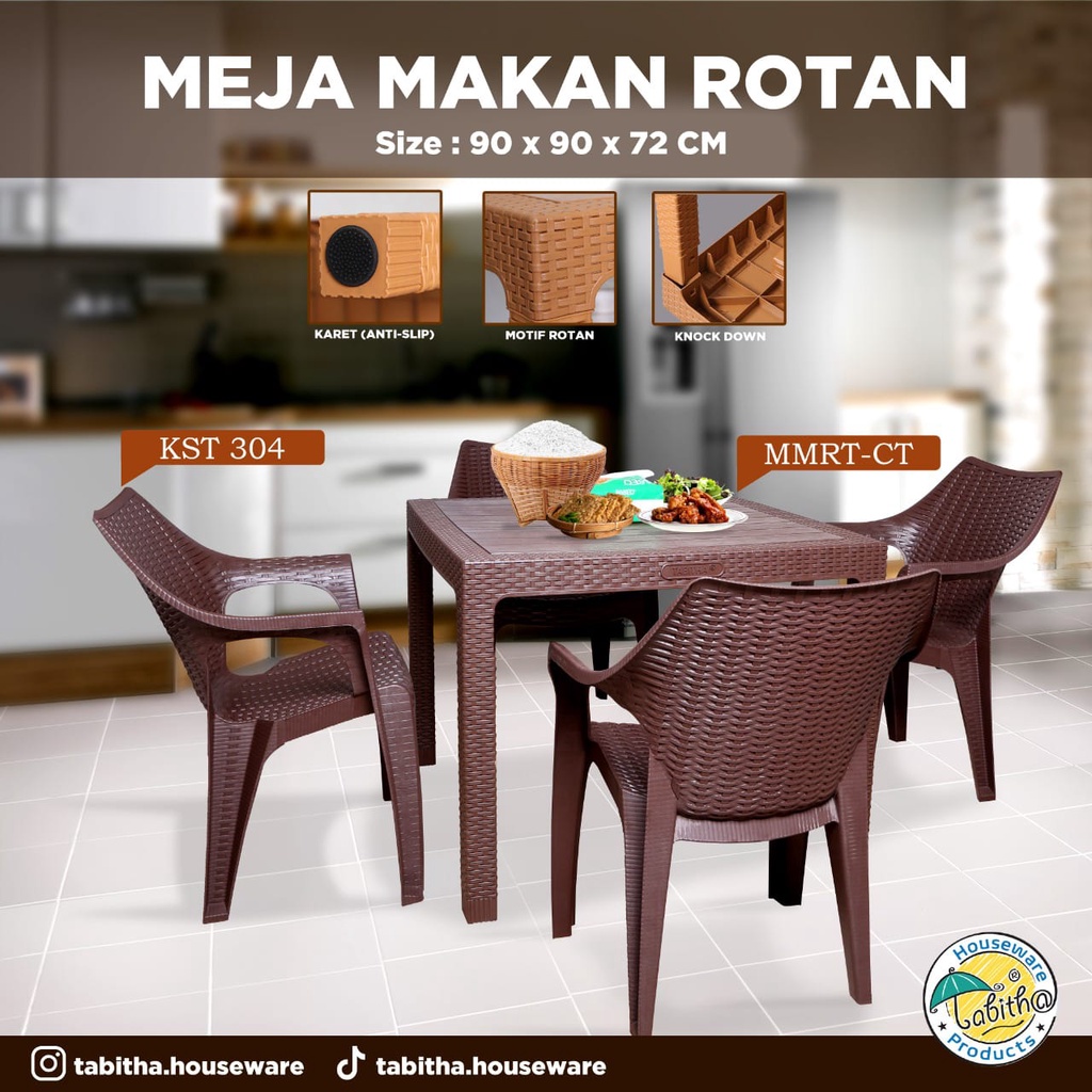 Jual MEJA MAKAN ROTAN PLASTIK TABITHA MMRT UK 90 CM | Shopee Indonesia