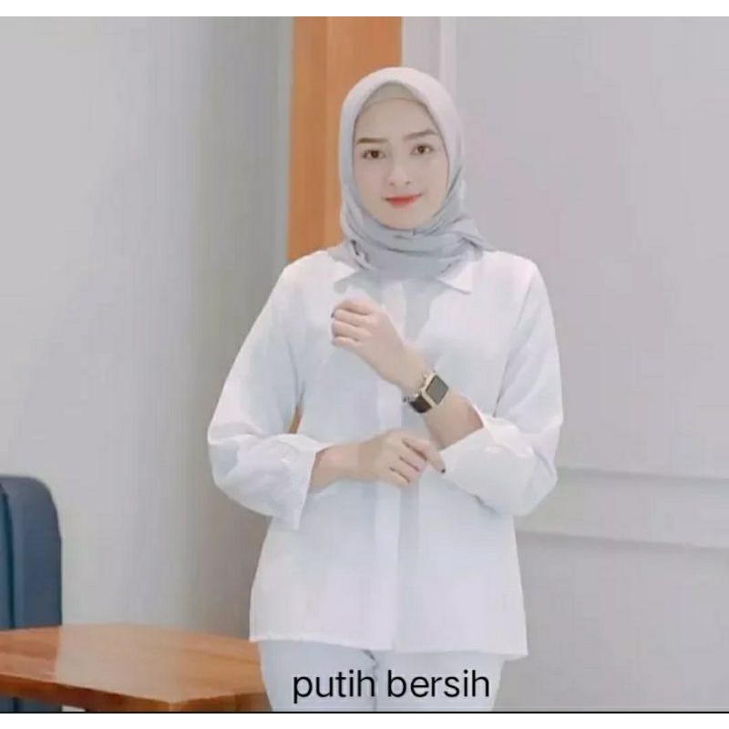 Jual Blouse Kemeja Wanita Putih Polos All Size Shopee Indonesia