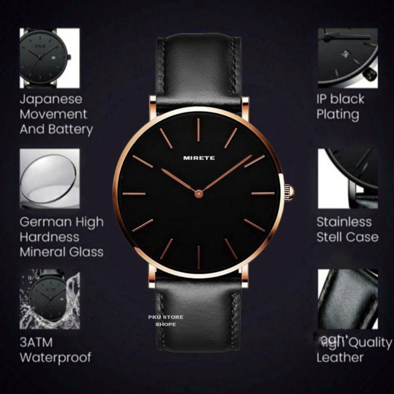 Jual Jam Tangan Pria Strap Kulit Tahan Air JAM Tangan Kasual Pria Water