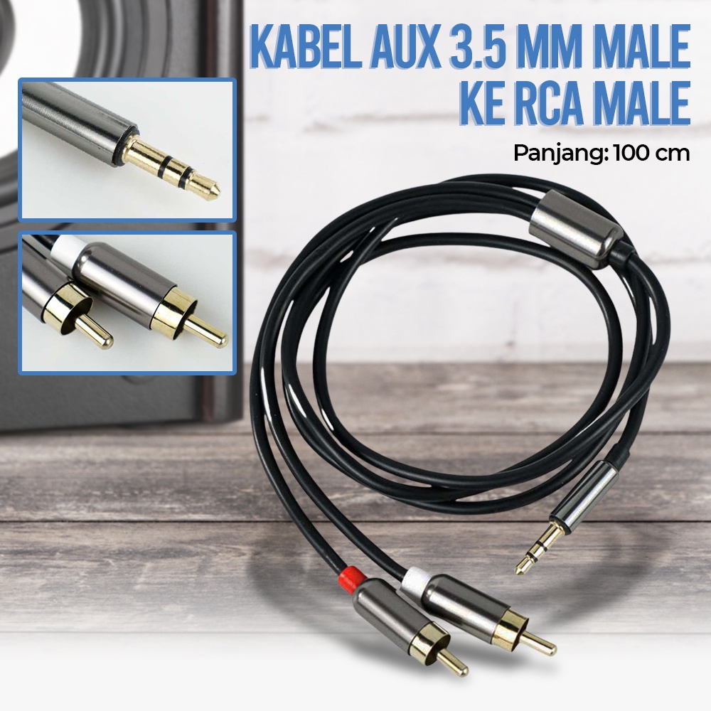 Jual Kabel AUX 3.5mm Male ke 2 RCA Male 1 Meter - R1 | Shopee Indonesia
