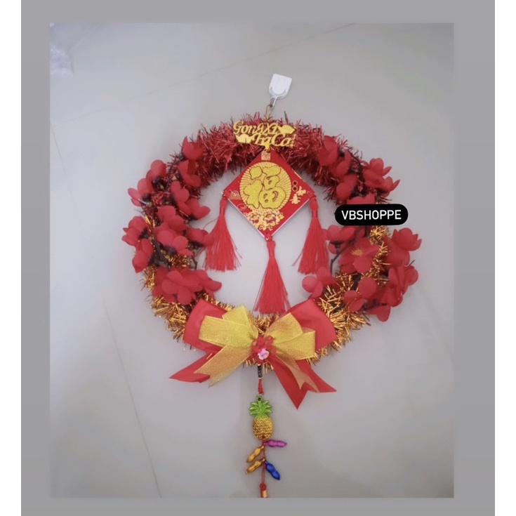 Jual JUMBO HIASAN GANTUNG IMLEK PITA MERAH PINK WREATH PINTU GONG XI FA