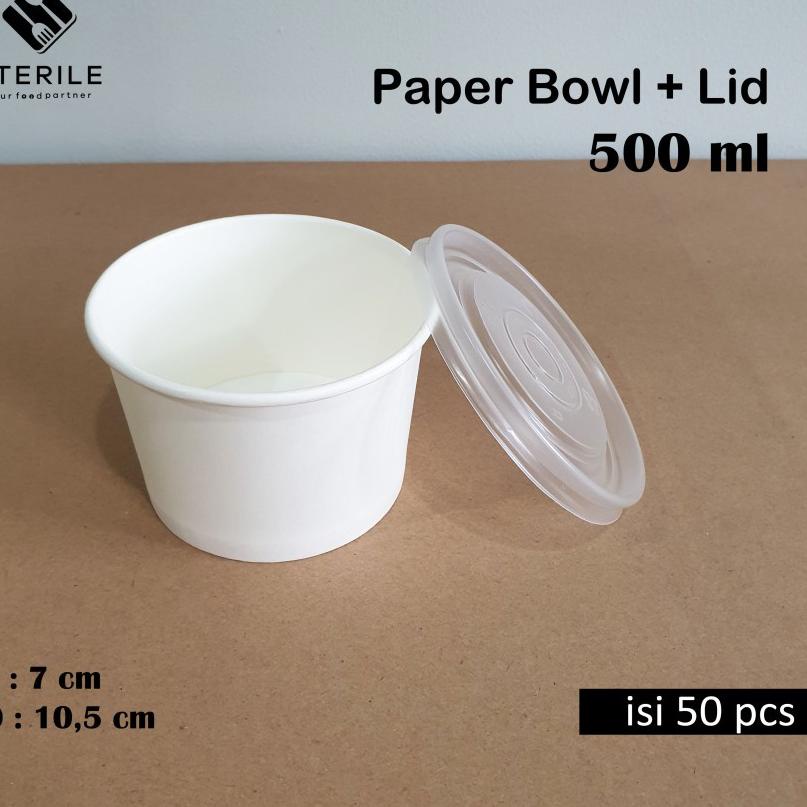 Jual Paper bowl 500 ml + tutup isi 50 pcs / mangkuk kertas 500 ml