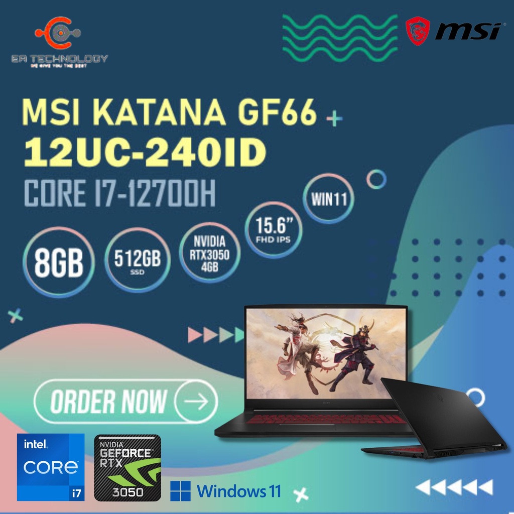 Jual MSI Katana GF66 12UC240ID i712700H 8GB 512SSD RTX3050 15.6"FHD