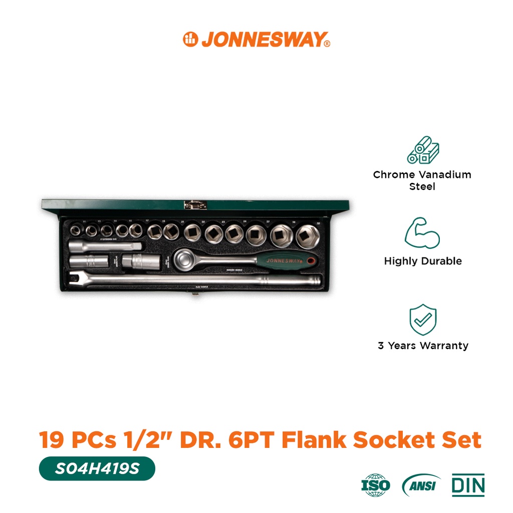 Bergen 15pcs 1/2 DR 6pt Deep Sockets On Rail 10-24MM 1279