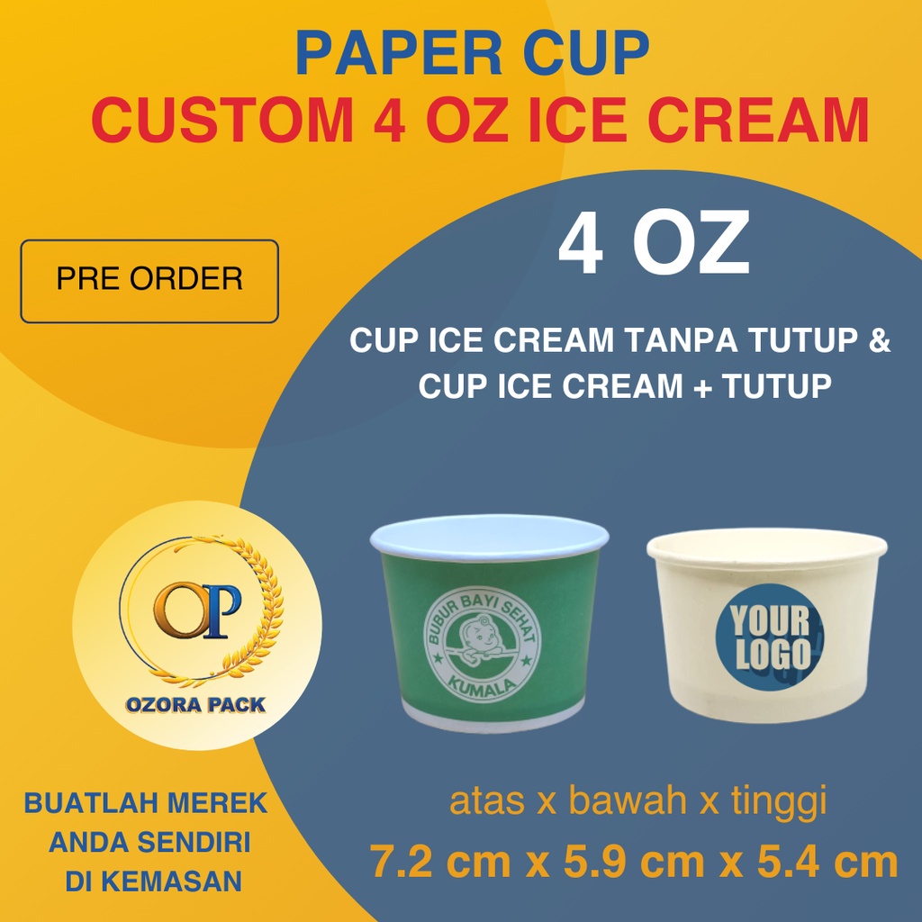 Jual Custom Printing Paper Cup Ice Cream 4 Oz / Custom Sablon Paper Cup ...
