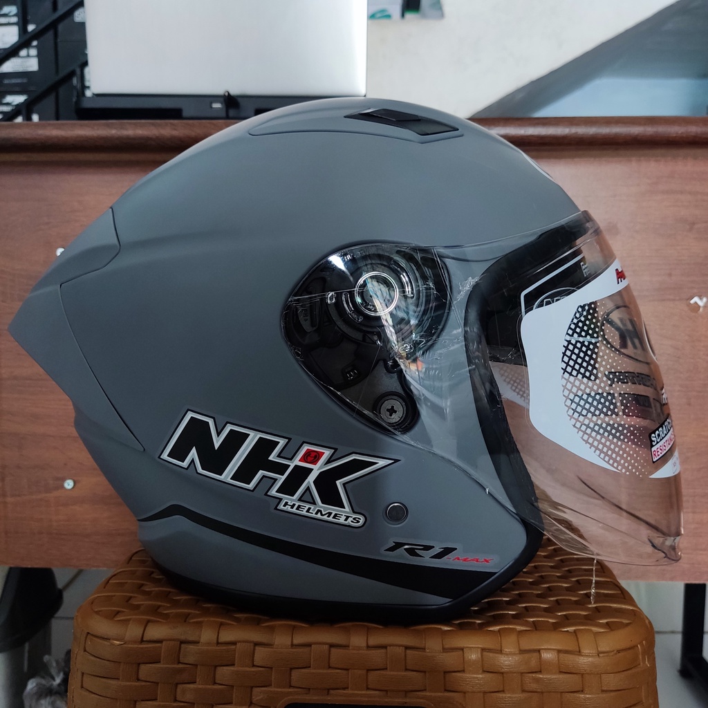 Jual HELM NHK R1 MAX SOLID GREY DOFF HALF FACE NHK R1 MAX DOUBLE VISOR ...