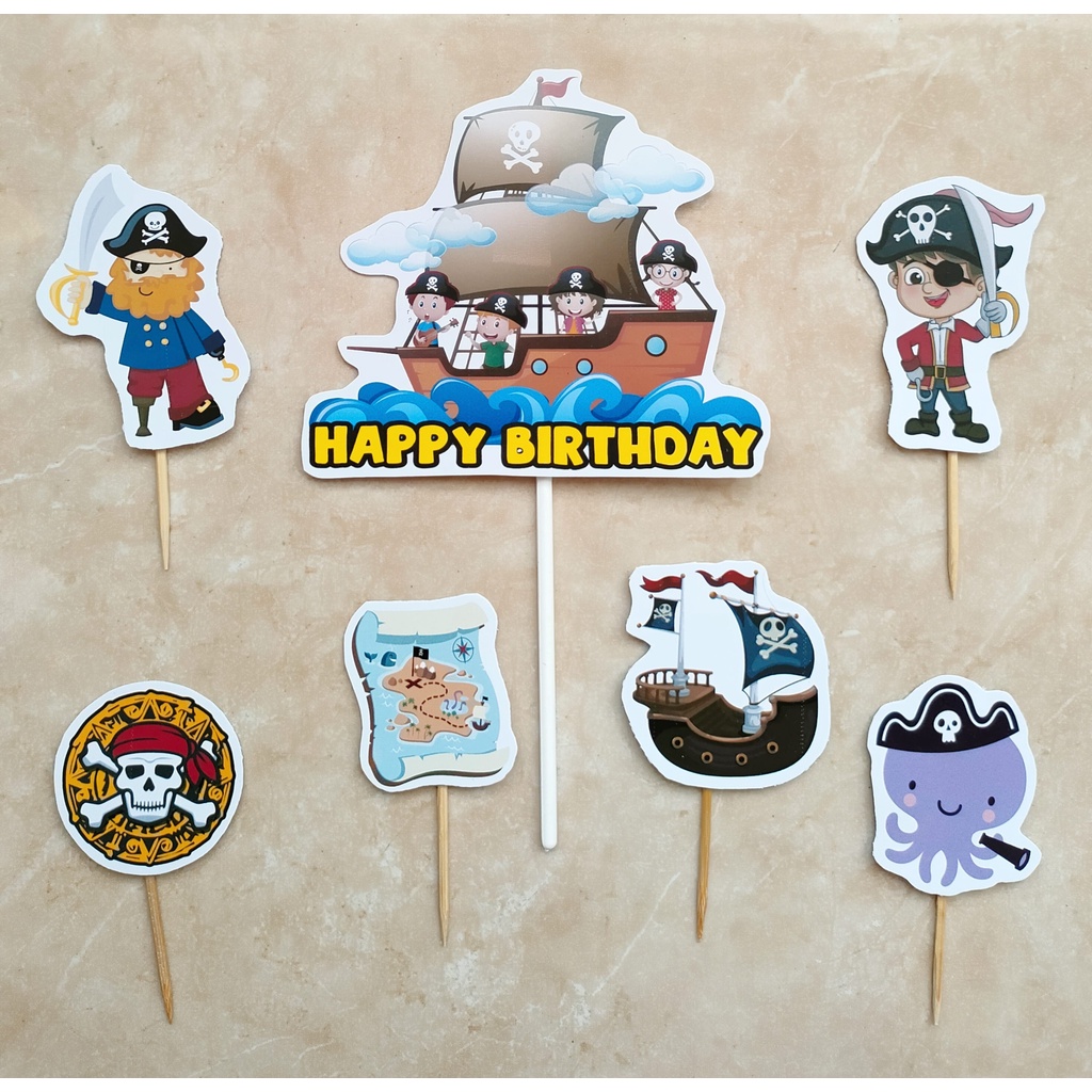 Jual hiasan kue ulang tahun cake topper satu set karakter Bajak Laut
