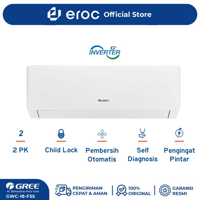 Jual Ac Gree Ac 2pk Inverter Gwc 18f5s Inverter F5s Series With Smart Cleaner System 8102