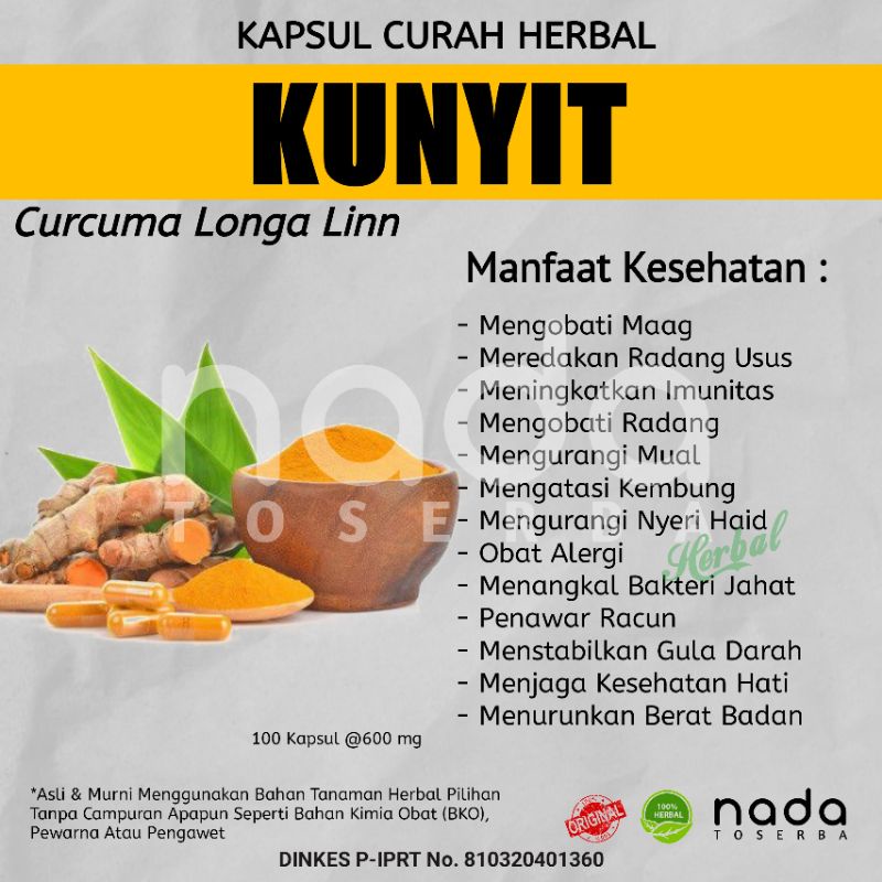 Jual Kapsul Kunyit Kunir 100 Kapsul Herbal Curah Herbal Mual Maag