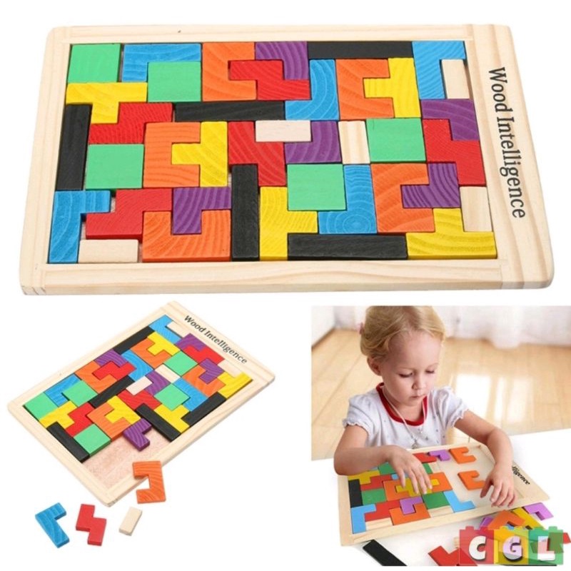 Jual Puzzle Tetris Tangram Russian Block Tetris Puzzle Kayu Wooden ...