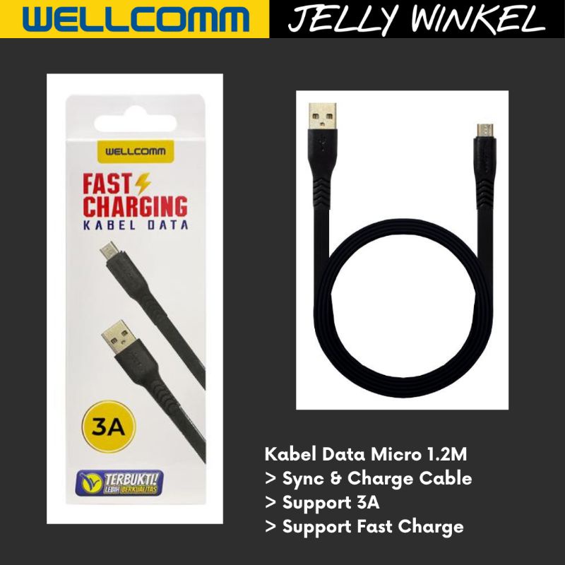 Jual Kabel Data Flat Original Wellcomm 3A Fast Charging Micro Dan Type ...