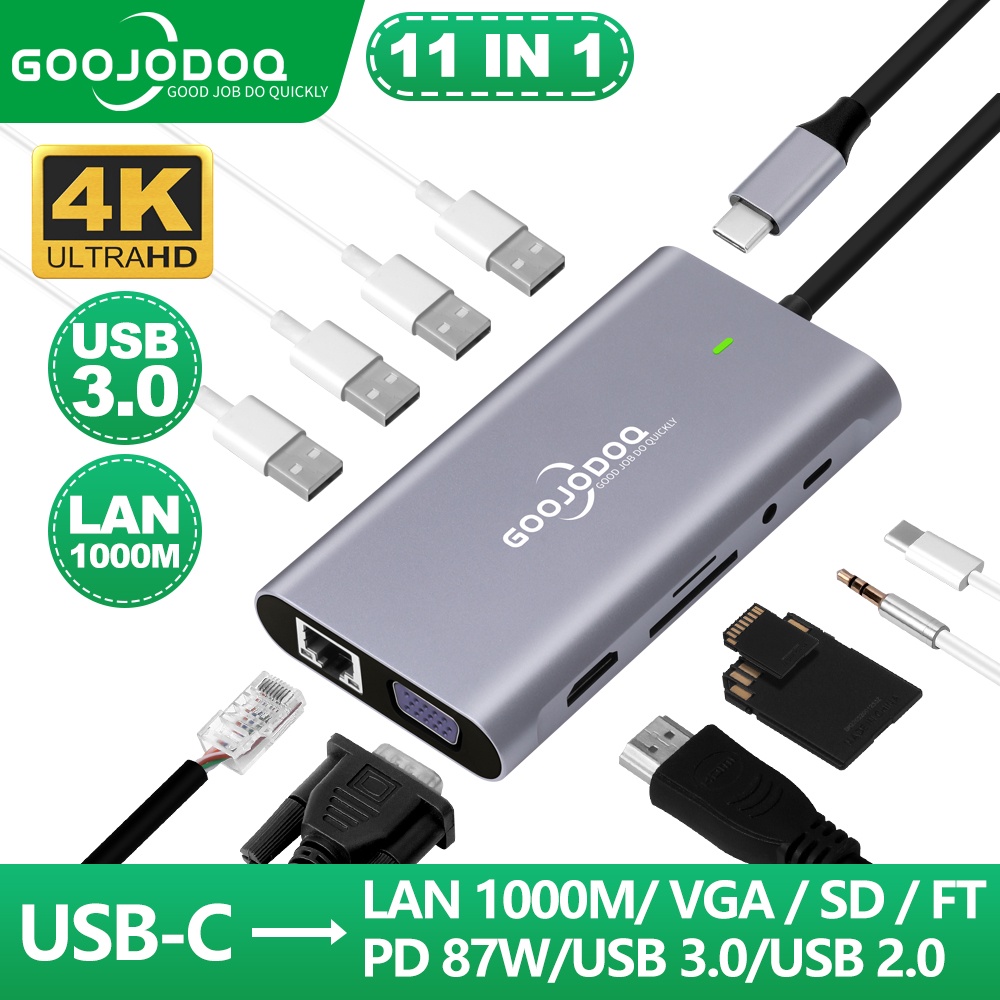 Jual Goojodoq 11 In 1 USB C HUB Laptop Docking Station untuk Dell HP For MacBook Pro Tipe C Dock