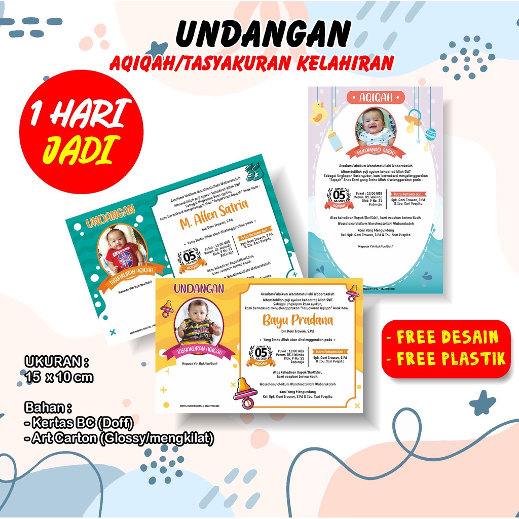 Jual Undangan Aqiqah modern, murah / Tedak Siten / Undangan Tasyakuran