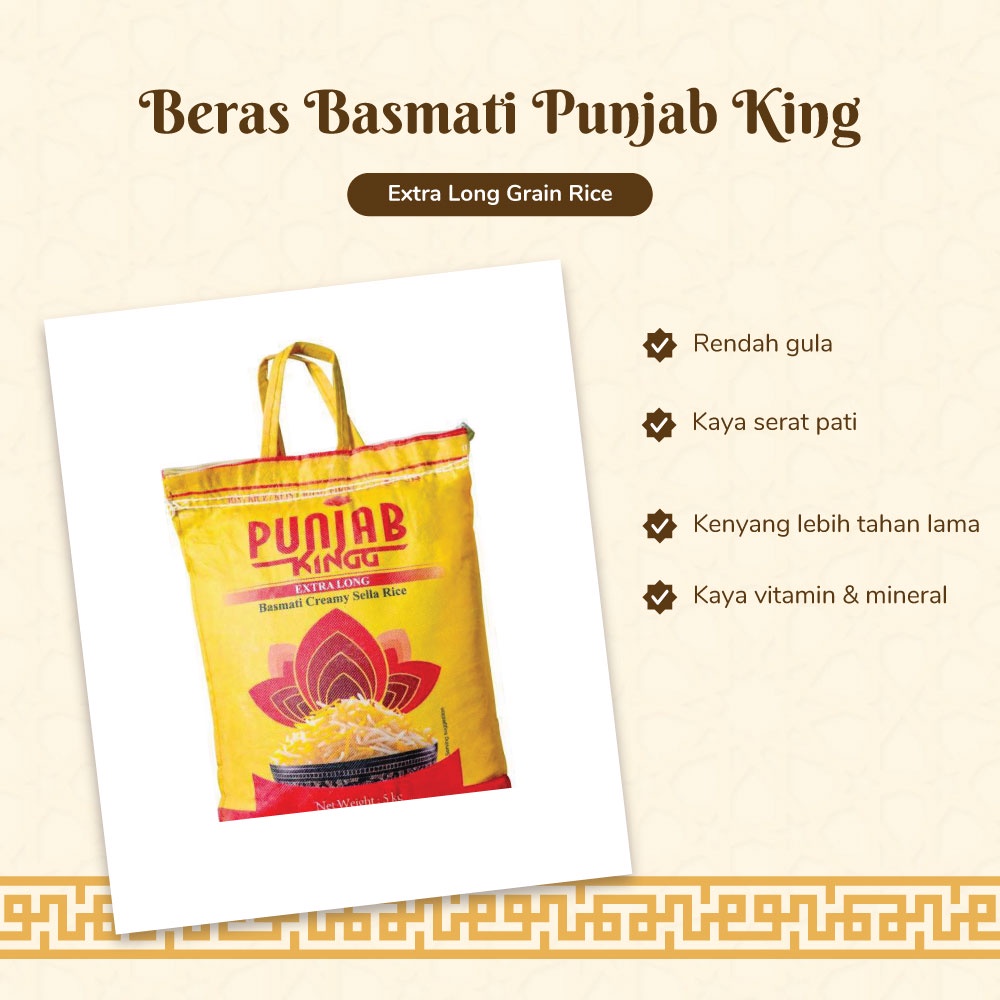 Jual Punjab KING basmati rice extra long grain 5 kg Packing Asli ...